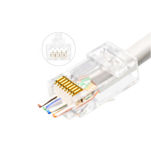 RJ45 Cat6 Cat5e Pass Through Connector Gold Plated 3 Prong 8P8C Modular Ethernet UTP Network Cable Plug for Unshielded Cable